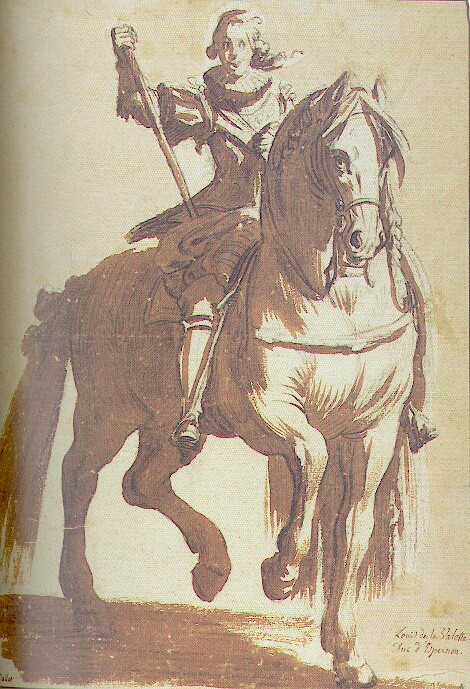 Un jeune cavalier, vu de face, tenant de la main droite un bâton de commandement - Jacques Callot (1592-1635)