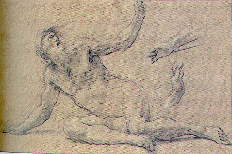Vieillard nu à terre et études de main - Simon Vouet (1590-1649)