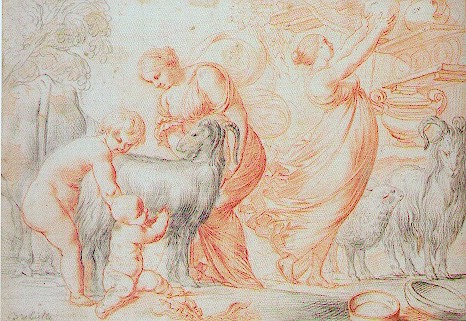 Jupiter enfant et la chèvre Amalthée - Pierre Brebiette (1598-1642)