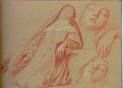 La mort de saint Scholastique, études de têtes et de mains - Nicolas de Plattemontagne -(1631-1706)