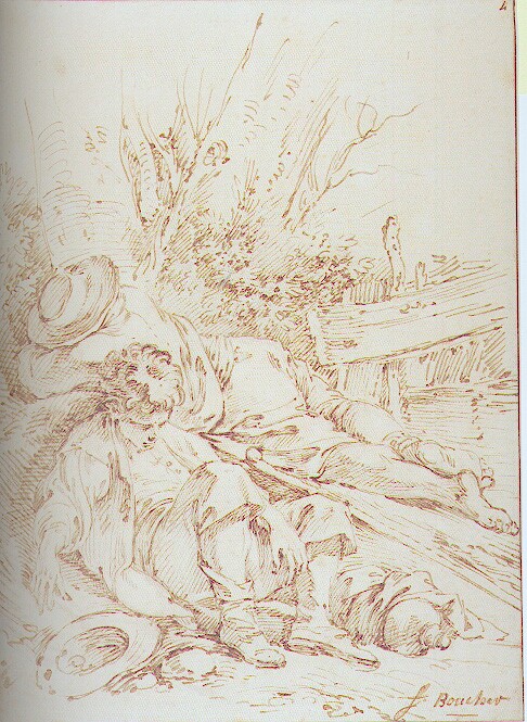 Deux jeunes paysans endormis au pied d'un arbre - François Boucher (1703-1770)