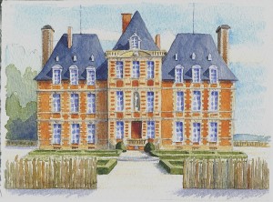 aquarelle château de Ménilles
